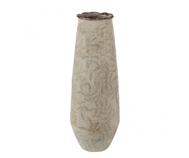 Béžová keramická váza s listy Lovely Leaves L - Ø14*40 cm