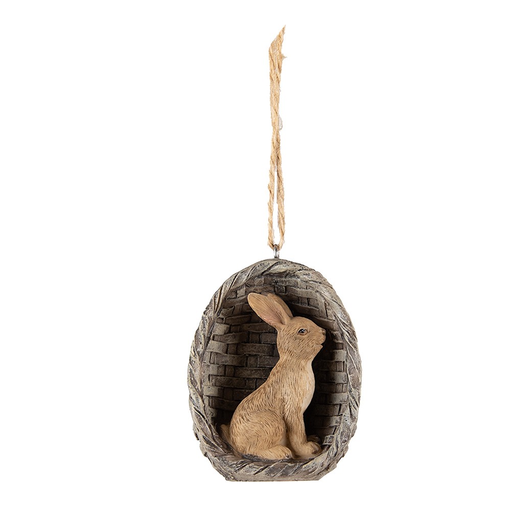 Závěsná dekorace králík v proutěném košíku - 5*4*6 cm Clayre & Eef