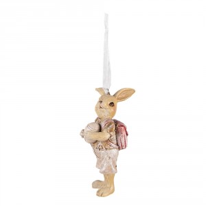 Závěsná dekorace králičí chlapec s vajíčkem a brašnou- 4*4*11 cm