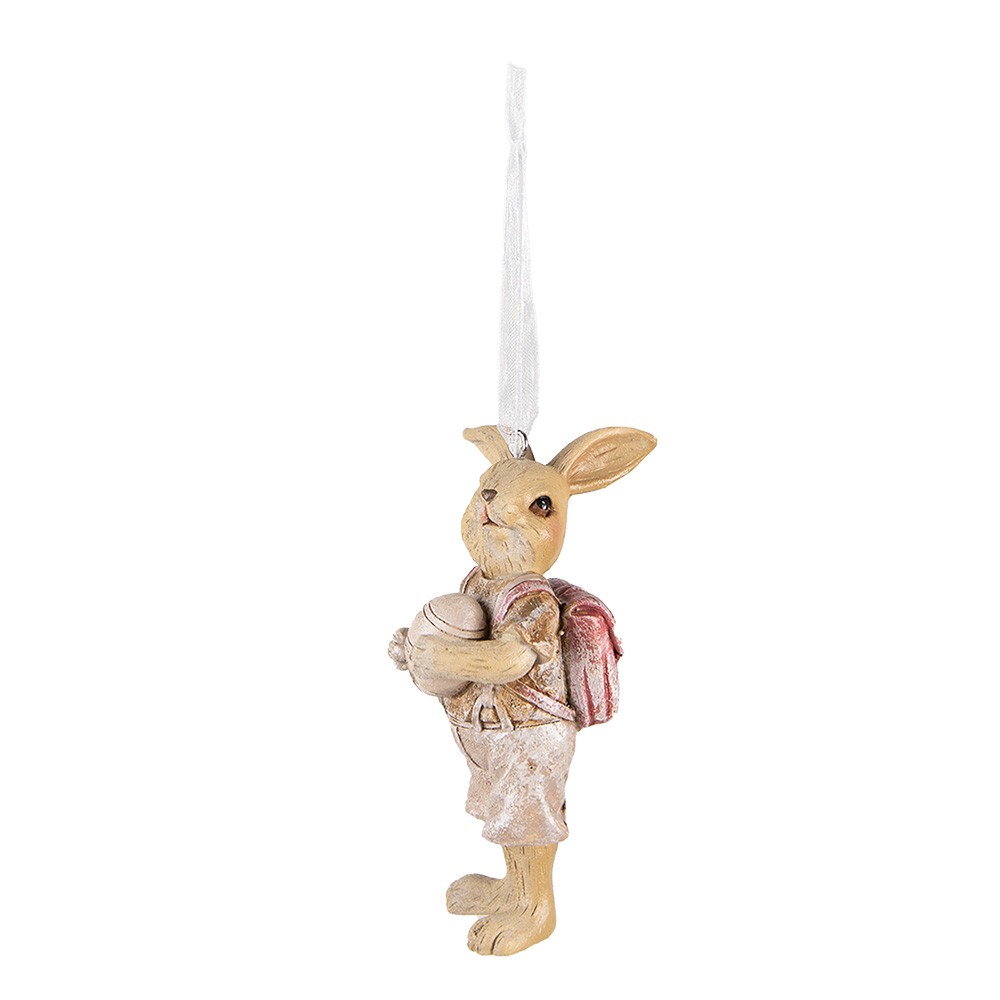 Závěsná dekorace králičí chlapec s vajíčkem a brašnou- 4*4*11 cm Clayre & Eef