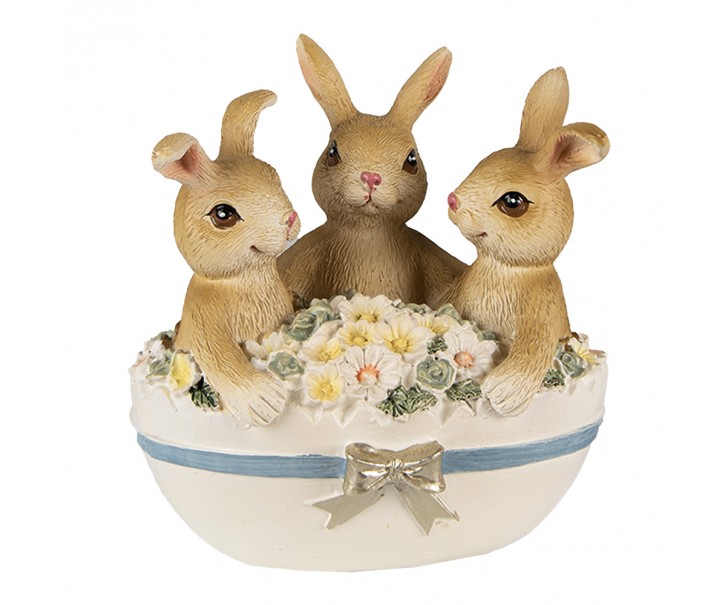 Velikonoční dekorace králíčci ve vajíčku s květy - 11*9*12 cm
