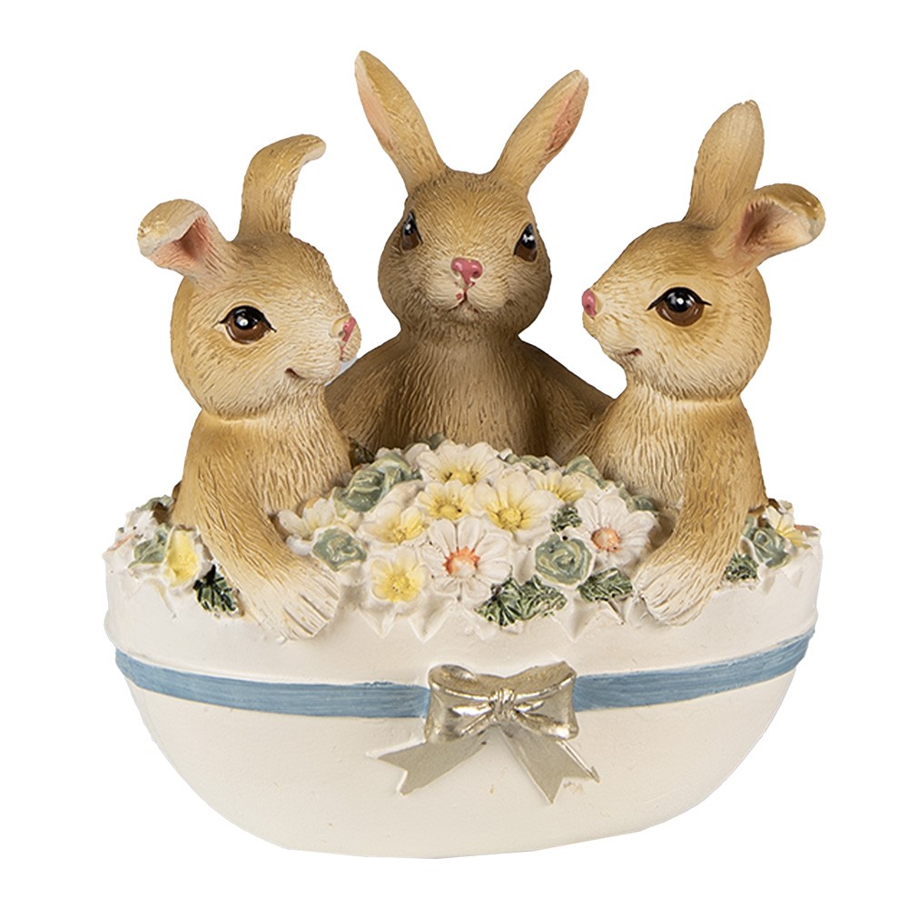 Velikonoční dekorace králíčci ve vajíčku s květy - 11*9*12 cm Clayre & Eef