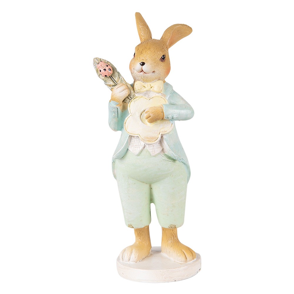 Velikonoční dekorace králík hrající na kytaru ve tvaru květiny - 7*5*15 cm Clayre & Eef