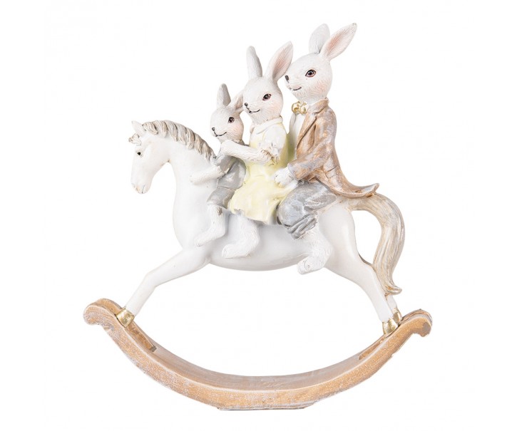 Velikonoční dekorace králičí rodinka na houpacím koni - 19*6*20 cm