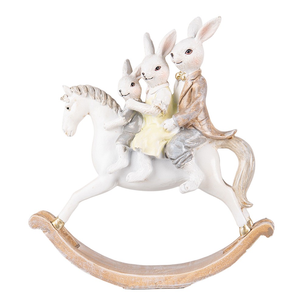 Velikonoční dekorace králičí rodinka na houpacím koni - 19*6*20 cm 6PR3855