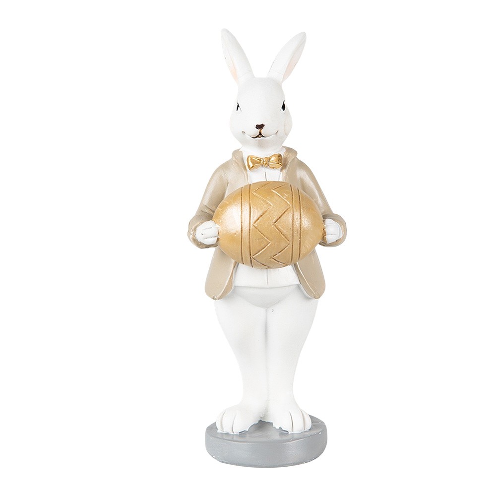 Velikonoční dekorace králík v hnědém kabátku držící vajíčko - 6*6*15 cm 6PR3867