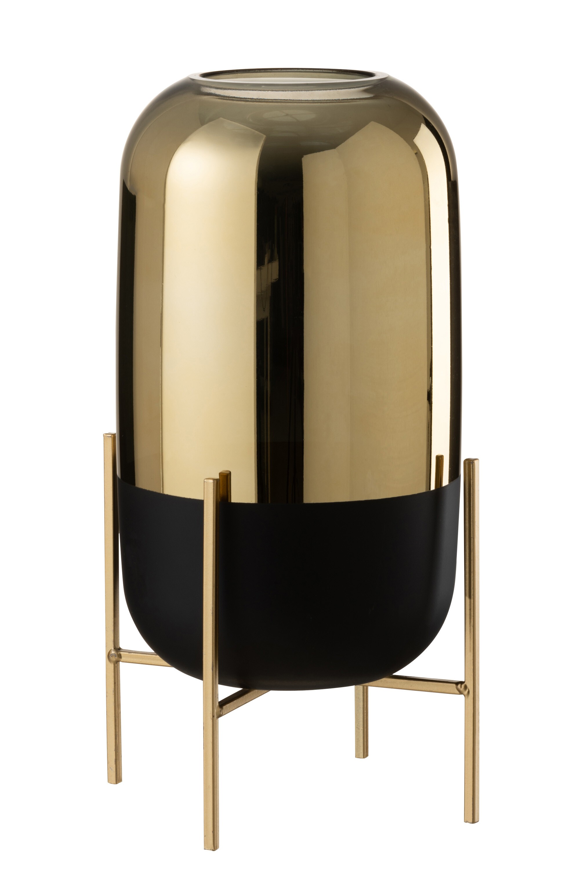 Skleněná černo-zlatá dekorační váza na podstavci - Ø 18*37cm J-Line by Jolipa