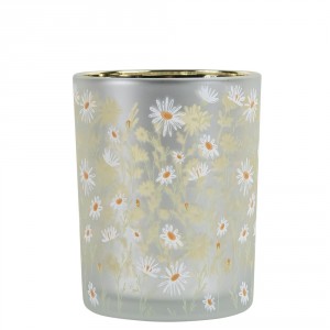 Skleněný svícen se sedmikráskami Wild Flowers Daisies M - Ø 10*12 cm