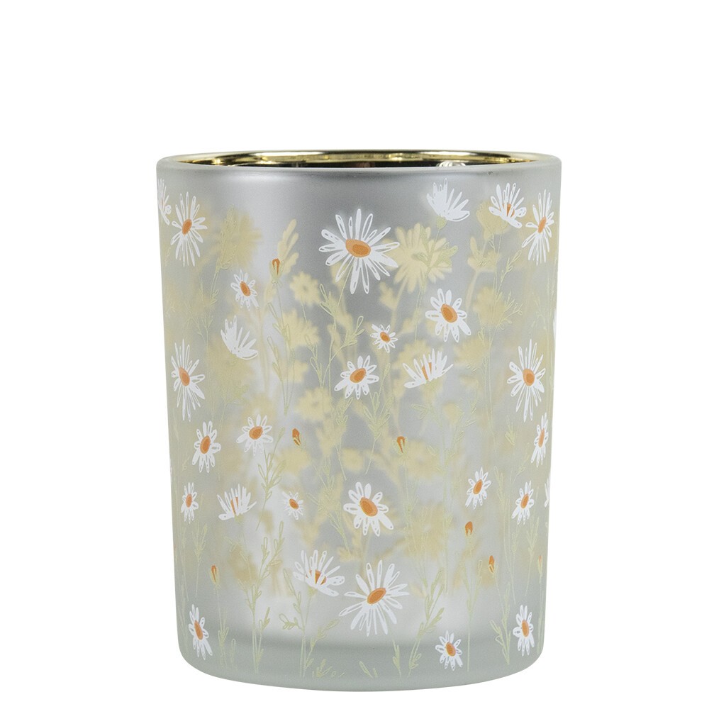 Skleněný svícen se sedmikráskami Wild Flowers Daisies M - Ø 10*12 cm