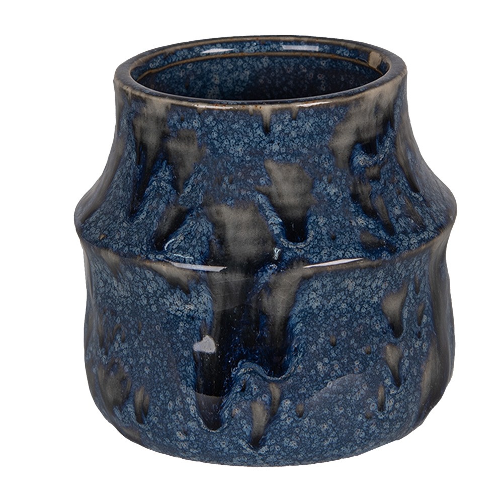 Modrý keramický obal na květináč Blue Dotty S - Ø 12*11 cm Clayre & Eef