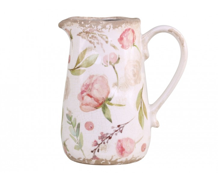 Keramický dekorační džbán s růžovými květy Floral Etel - 16*11*18cm