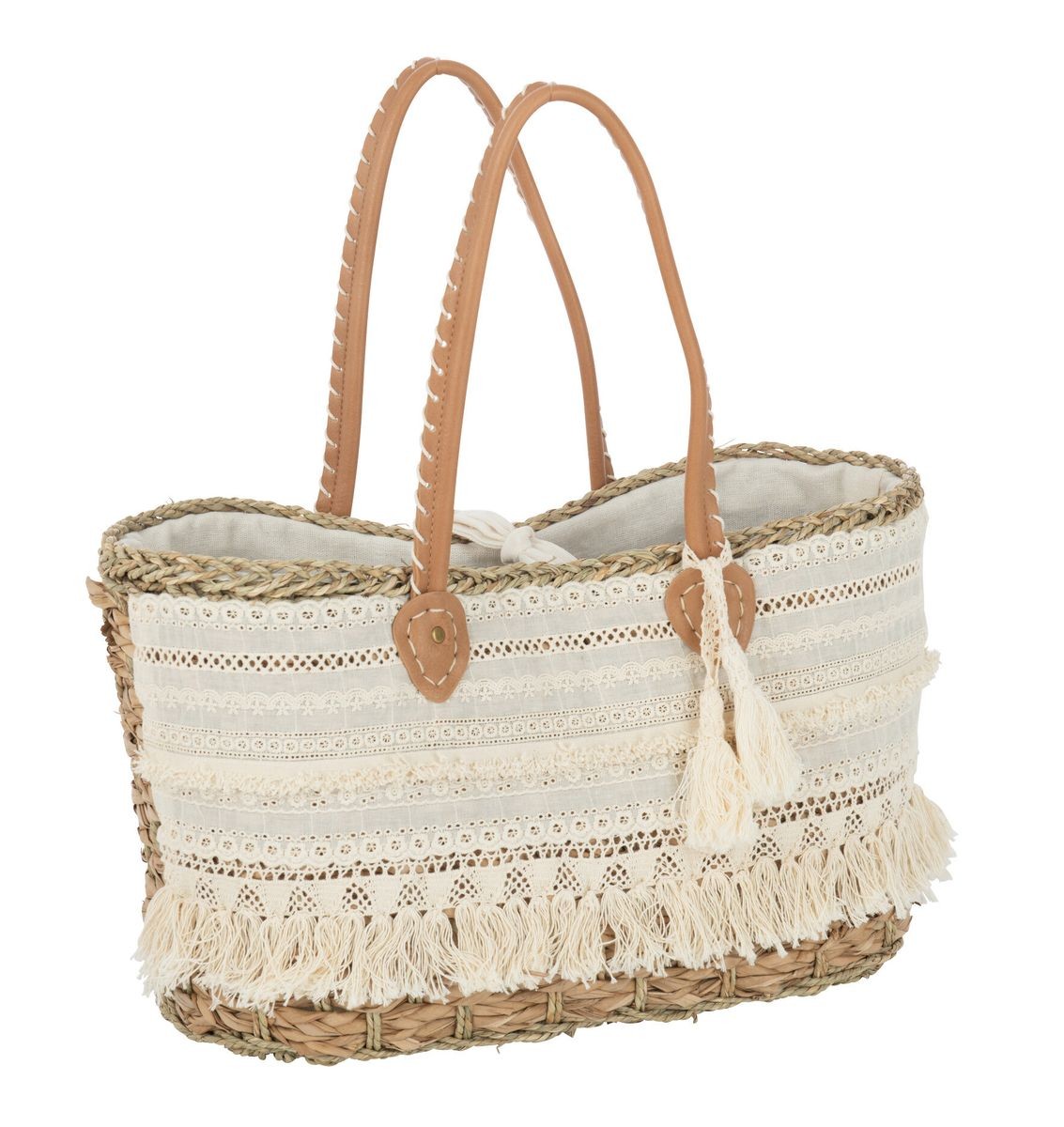 Plážová pletená taška se zdobnou krajkou Beach Bag lace - 42*22*27cm
