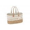 Plážová pletená taška se zdobnou krajkou Beach Bag Lace L - 52*25*30cm Materiál: rákosBarva: béžová, přírodní hnědá