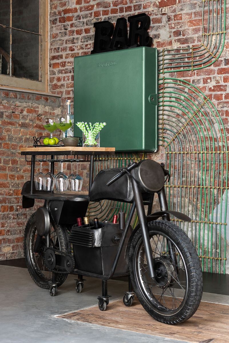 Granitový retro bar motocykl na12skleniček a 6lahví vína - 200*43*100 cm