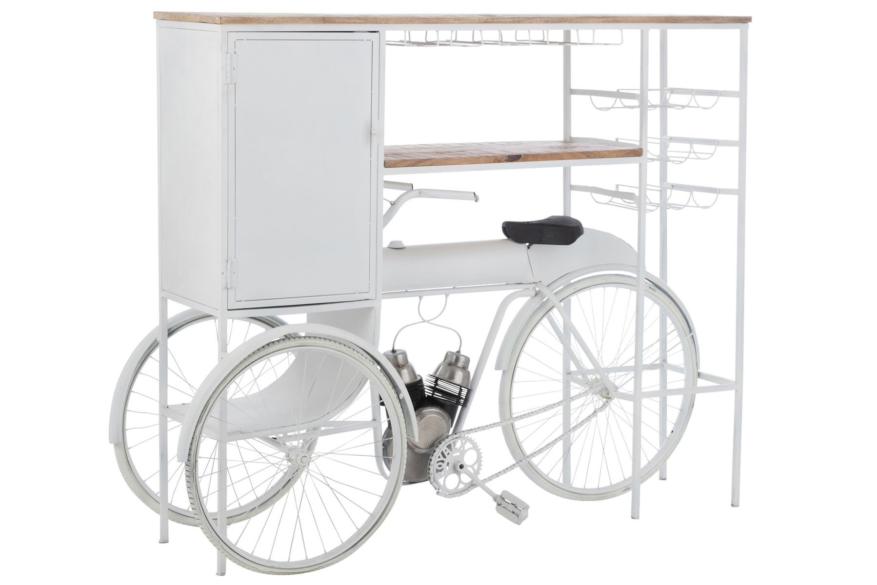 Bílý antik retro bar kolo na skleničky a 9lahví vína Bicycle - 173*64*119 cm