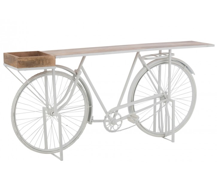 Bílý antik retro bar/konzolový stolek Bicycle - 185*36*85 cm
