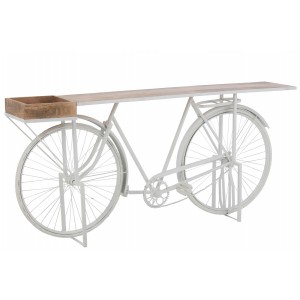 Bílý antik retro bar/konzolový stolek Bicycle - 185*36*85 cm