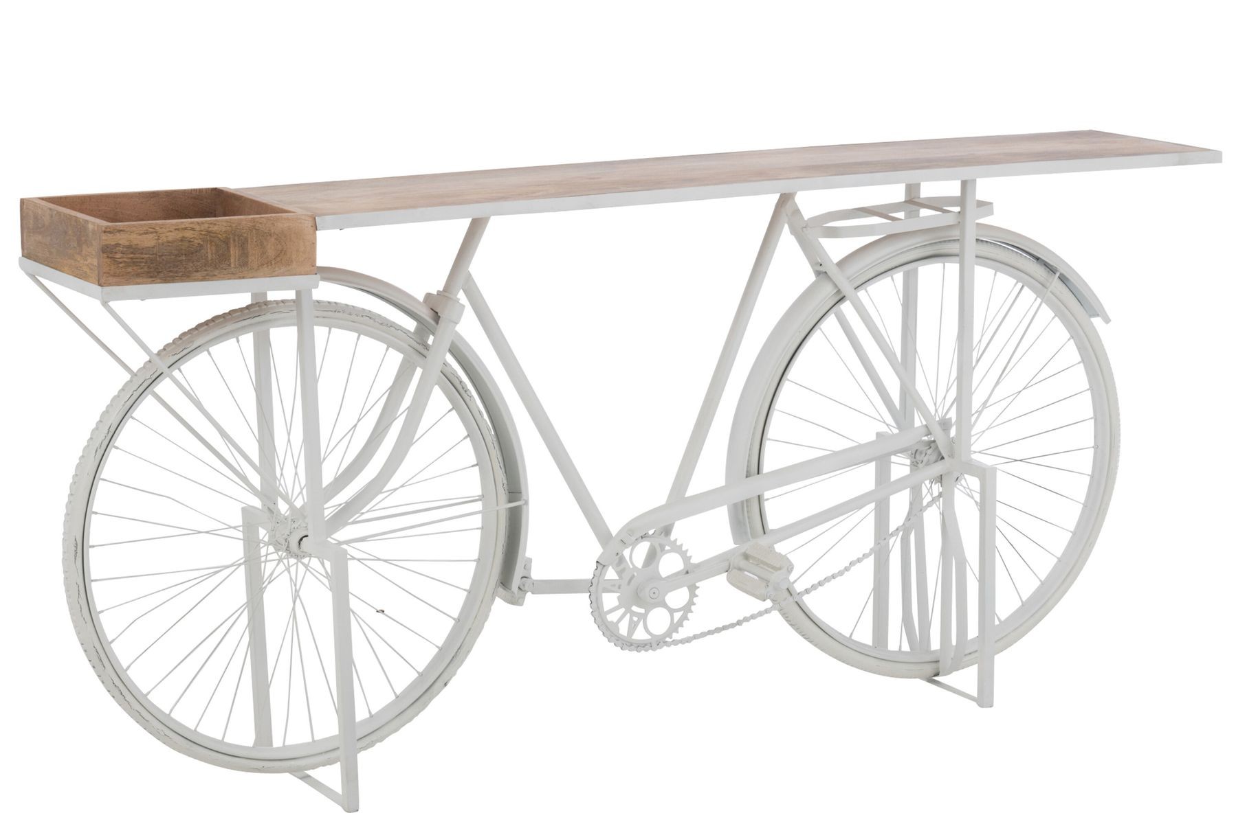 Bílý antik retro bar/konzolový stolek Bicycle - 185*36*85 cm J-Line by Jolipa
