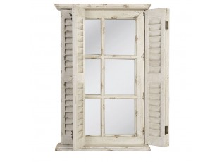 Béžové antik dřevěné nástěnné zrcadlo okno s okenicemi - 46*7*71 cm