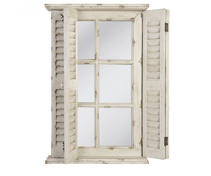 Béžové antik dřevěné nástěnné zrcadlo okno s okenicemi - 46*7*71 cm