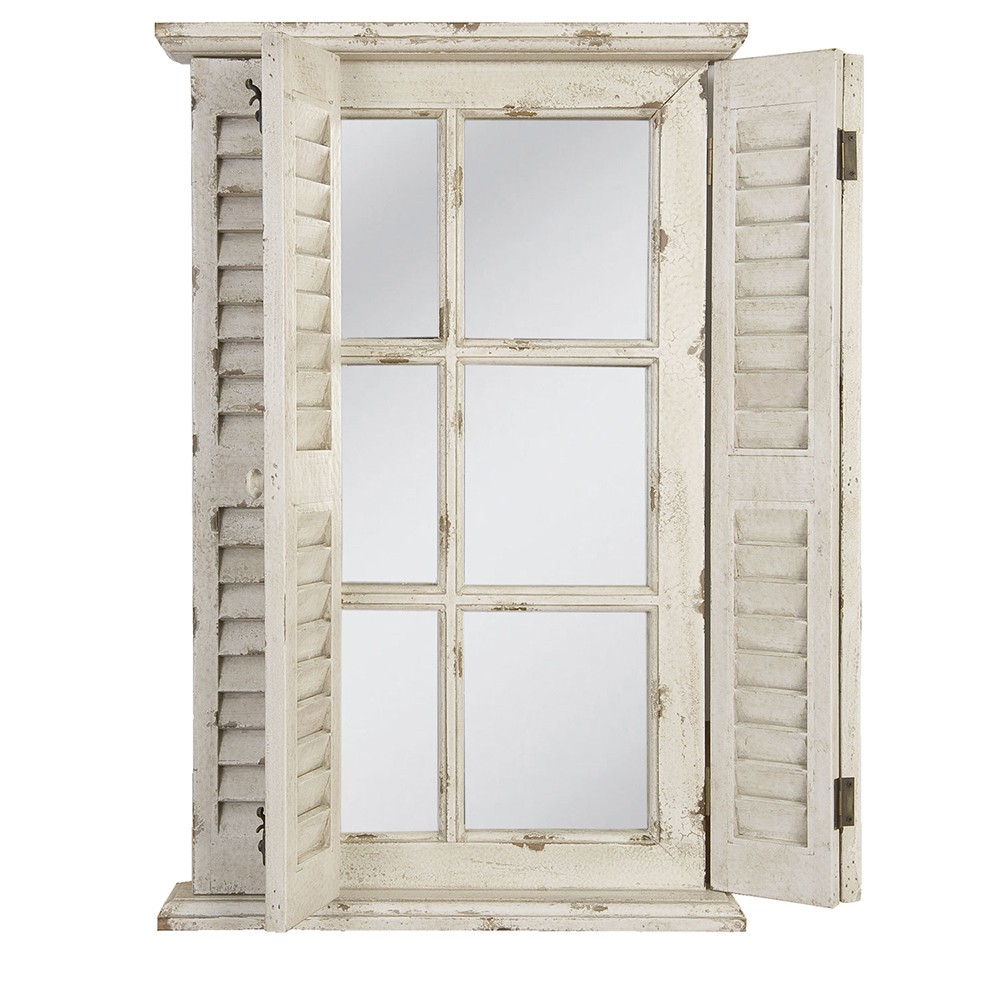 Béžové antik dřevěné nástěnné zrcadlo okno s okenicemi Old - 46*7*71 cm 42S136
