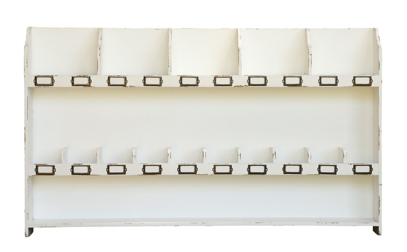 Bílá antik dřevěná nástěnná polička s přihrádkami Sorting - 120*12*70cm 40032219 (40322-19)