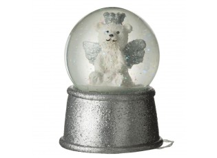 Bílo-šedé sněžítko s medvídkem a třpytkami Bear -  Ø 7*9cm