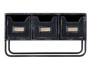 Černá antik nástěnná kovová polička s boxy Fabro - 38*12*20cm