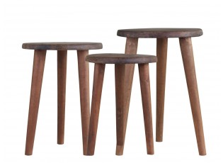 3ks retro dřěvěná stolička Grimaud Unique - Ø26*38/ Ø26*34/ Ø22*30cm