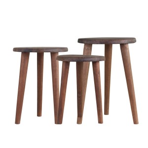 3ks retro dřěvěná stolička Grimaud Unique - Ø26*38/ Ø26*34/ Ø22*30cm