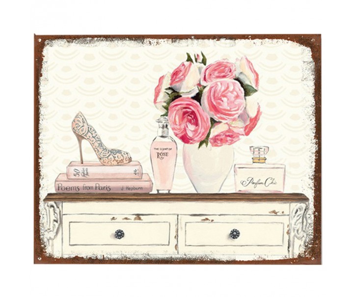 Béžová antik kovová cedule Rose Paris - 25*1*20 cm