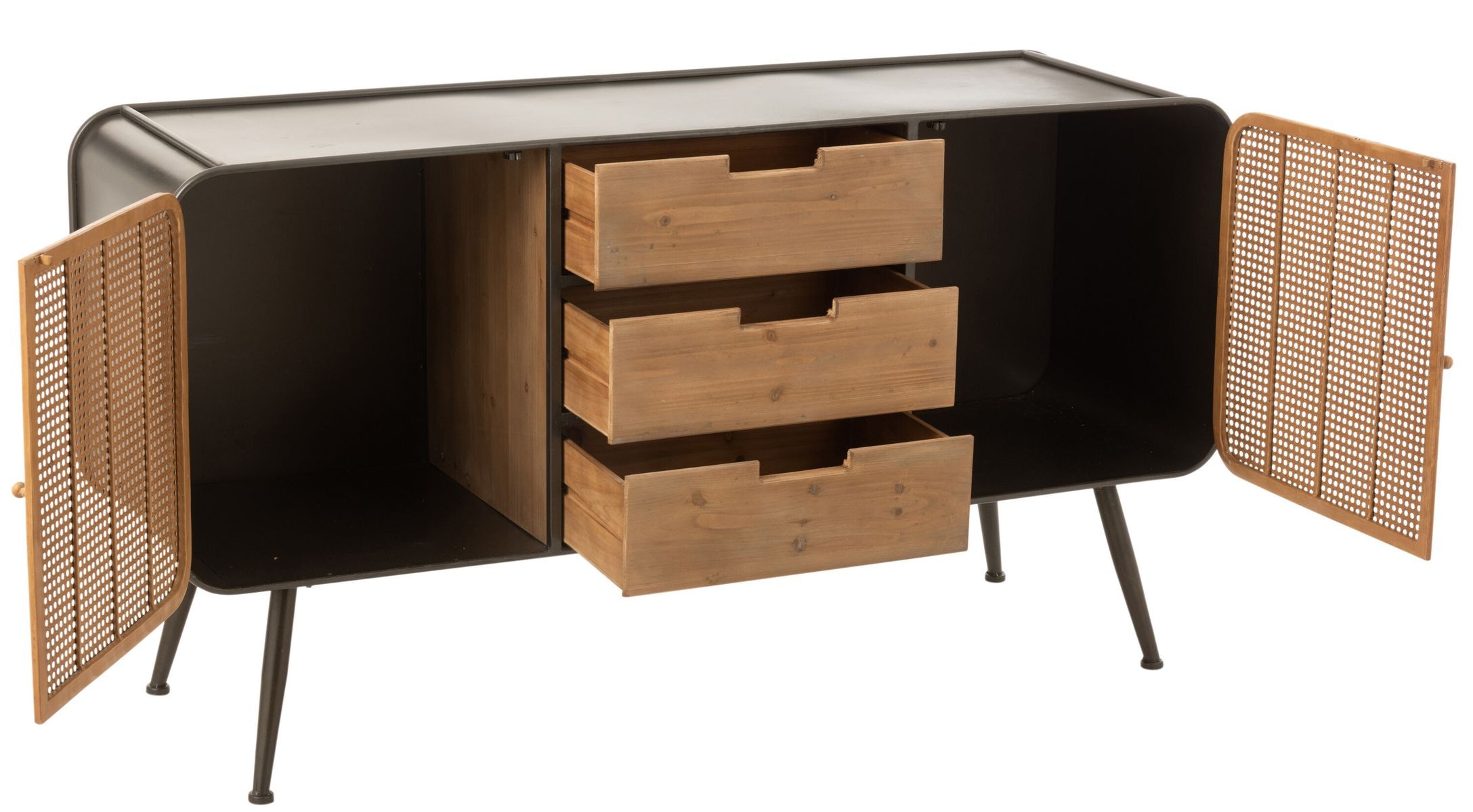 Černá kovovo-dřevěná komoda se šuplíky na nožičkách Closet High - 145*45*78 cm