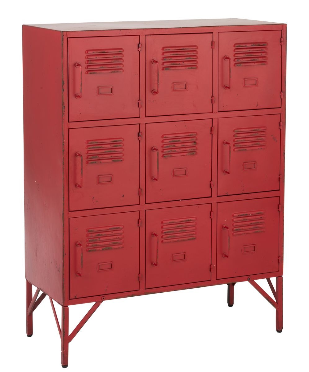 Červená antik kovová komoda s 9ti boxy na nožičkách Matal red - 86*41*114cm