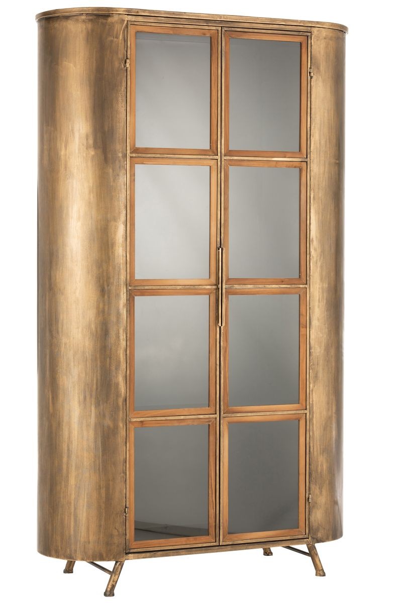Bronzová antik kovová skříň na nožičkách s prosklenými dveřmi Chlo Antique - 110*42*183 cm J-Line by Jolipa