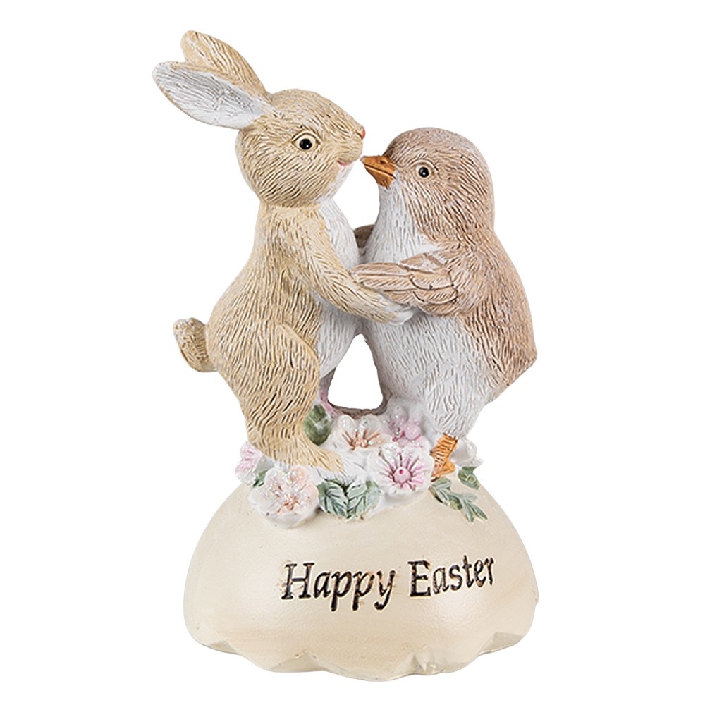 Velikonoční dekorace králíček s kuřátkem Happy Easter - 8*8*13 cm 6PR3826