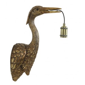 Bronzová antik nástěnná lampa jeřáb Crane - 30*16*48 cm / E27