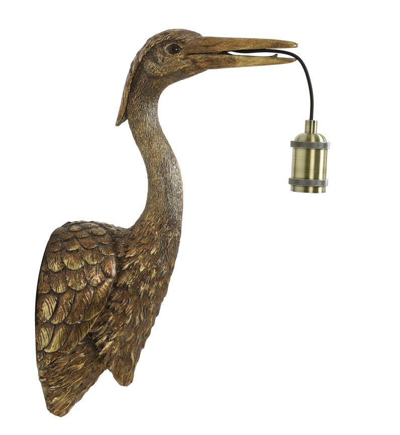 Bronzová antik nástěnná lampa jeřáb Crane - 30*16*48 cm / E27