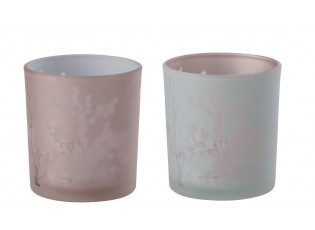 2ks růžový a modrý skleněný svícen na čajovou svíčku Sakura - Ø 7*8 cm