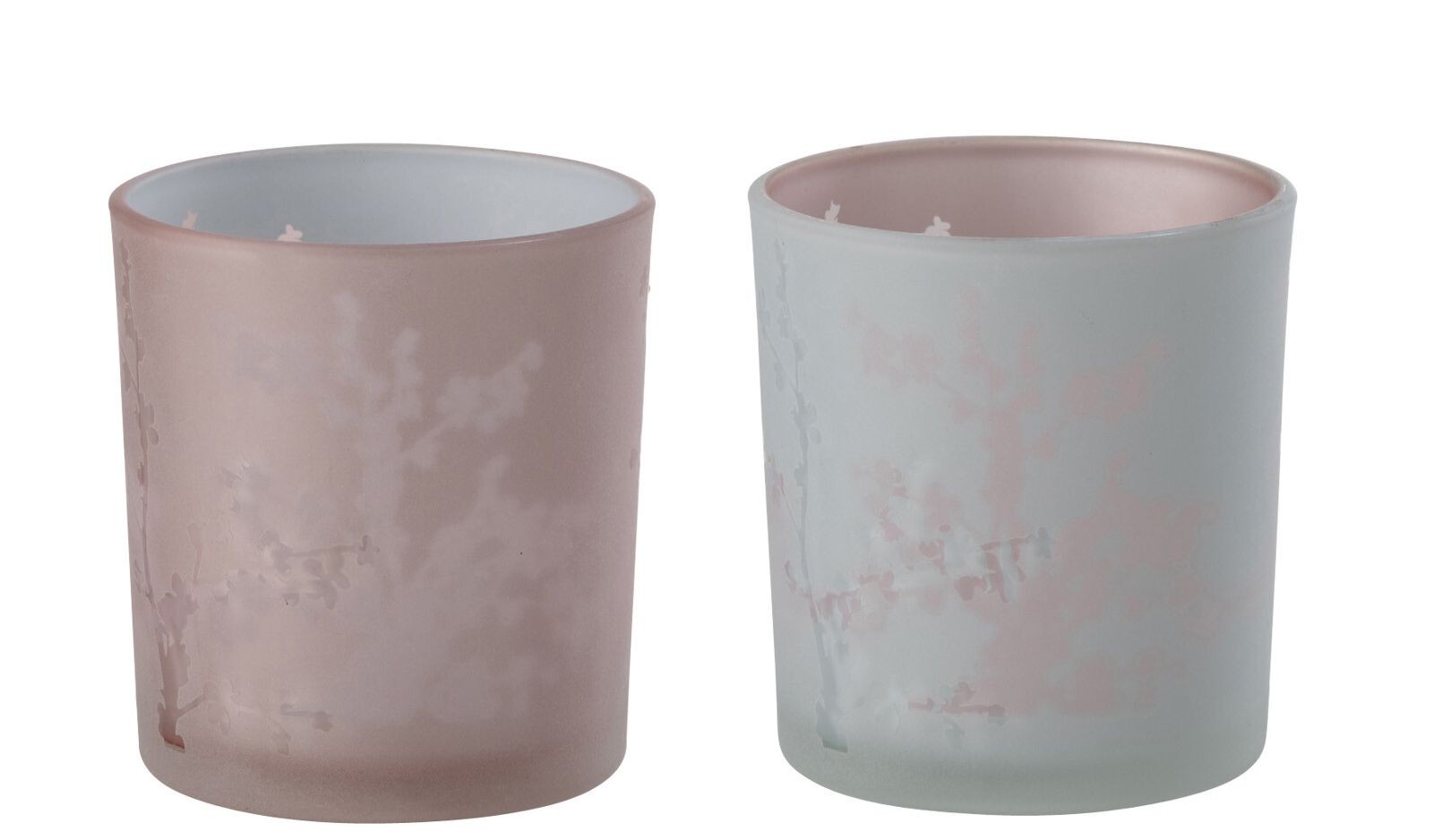 2ks růžový a modrý skleněný svícen na čajovou svíčku Sakura - Ø 7*8 cm J-Line by Jolipa