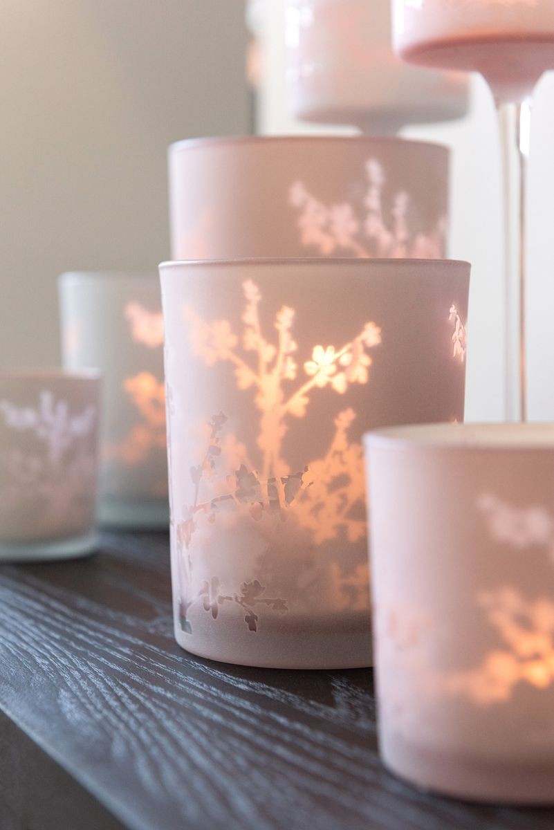 2ks růžový a modrý skleněný svícen na čajovou svíčku Sakura - Ø 7*8 cm