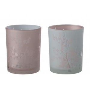 2ks růžový a modrý skleněný svícen na čajovou svíčku Sakura - Ø 10*12cm