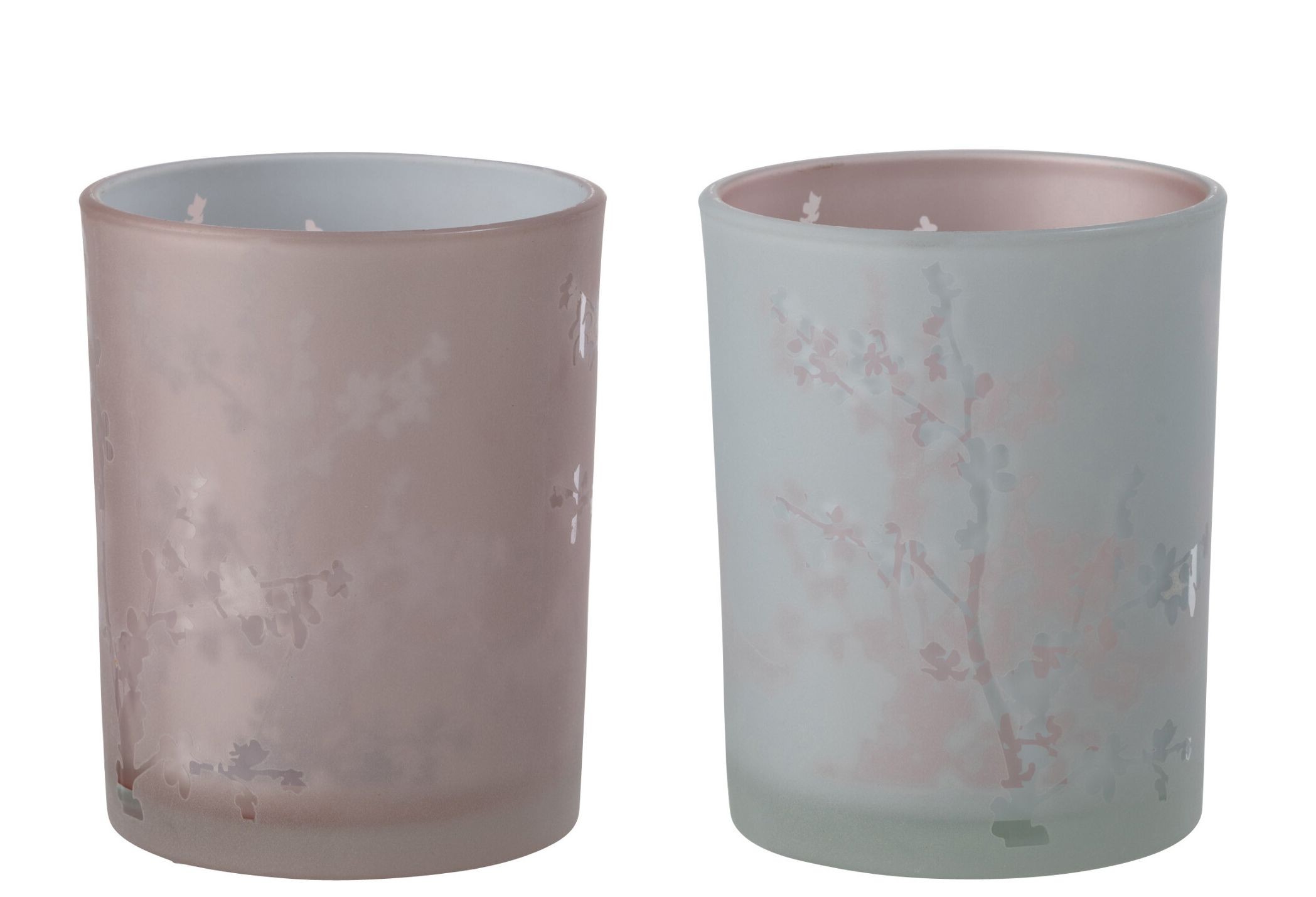 2ks růžový a modrý skleněný svícen na čajovou svíčku Sakura - Ø 10*12cm