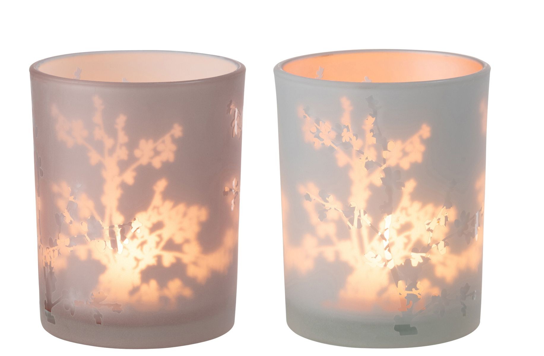 2ks růžový a modrý skleněný svícen na čajovou svíčku Sakura - Ø 10*12cm