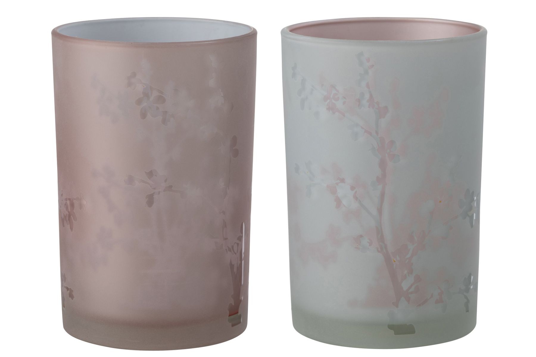 2ks růžový a modrý skleněný svícen na čajovou svíčku Sakura - Ø 12*17cm J-Line by Jolipa