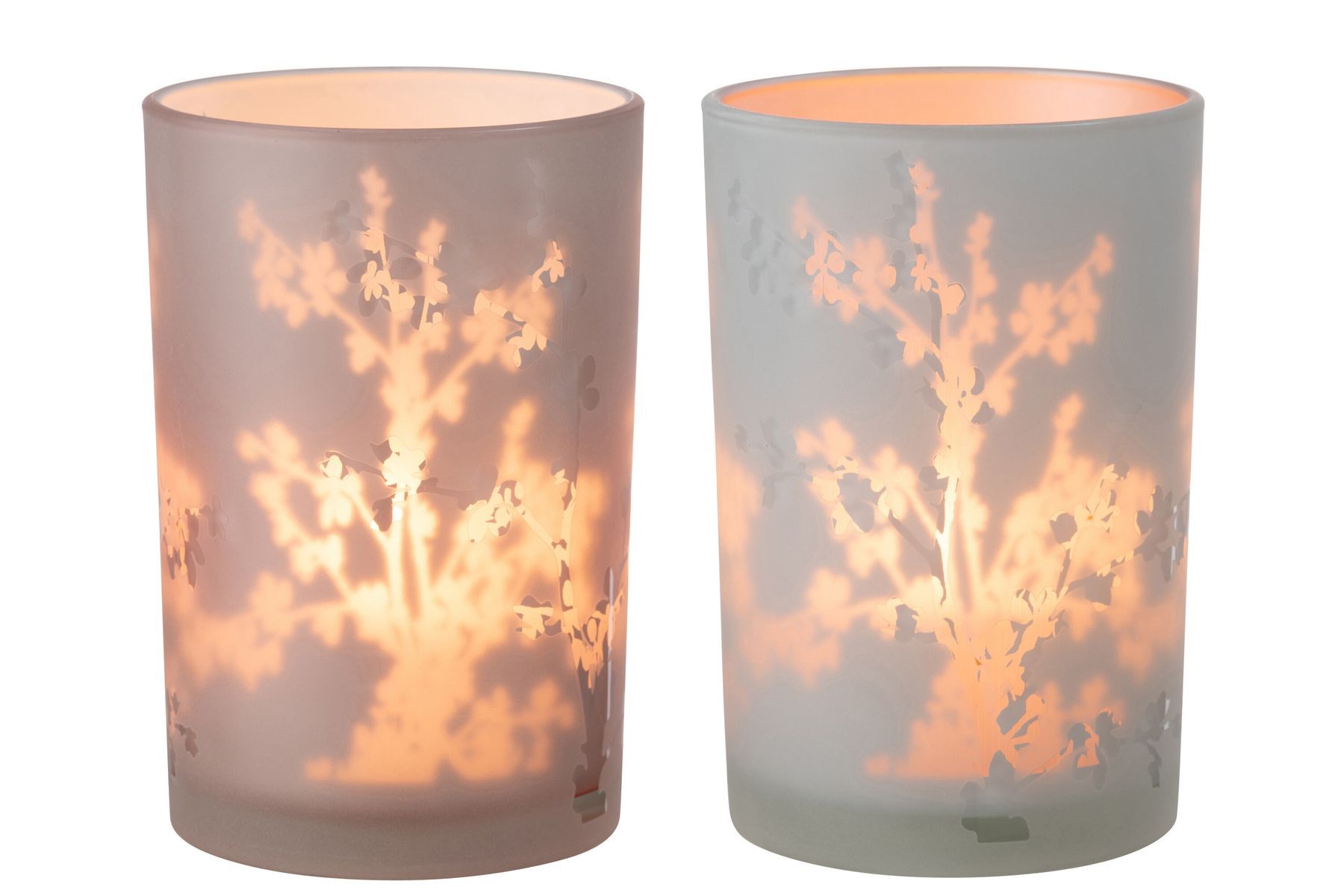 2ks růžový a modrý skleněný svícen na čajovou svíčku Sakura - Ø 12*17cm