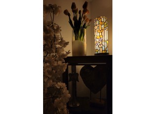 Válcovitá stolní lampa Tiffany s květy Vistaria - Ø 15*36 cm E14/max 1*40W