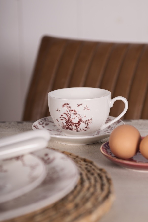 Porcelánový šálek s podšálkem Pretty Forest - 12*9*6 cm / Ø 14*2 cm / 200 ml