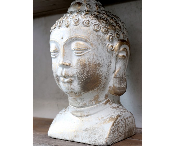 Bílo - zlatá antik dekorace hlava Buddha Vittel - 13*13*26cm