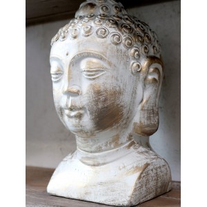 Bílo - zlatá antik dekorace hlava Buddha Vittel - 13*13*26cm