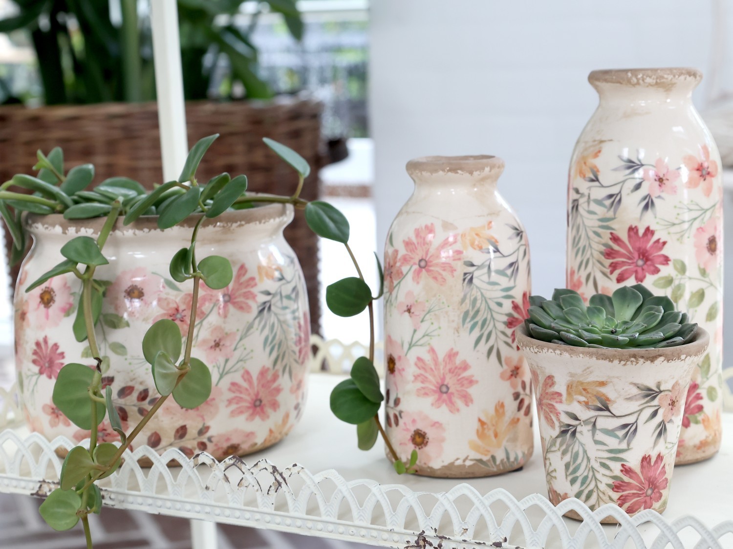 Keramická dekorační váza s květy Floral Auray - Ø 7*15cm